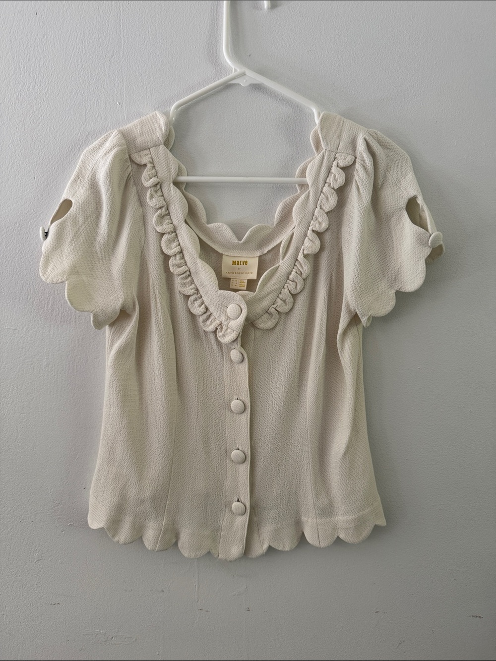 Maeve Anthropologie Scalloped Button-Front Blouse Size 6
